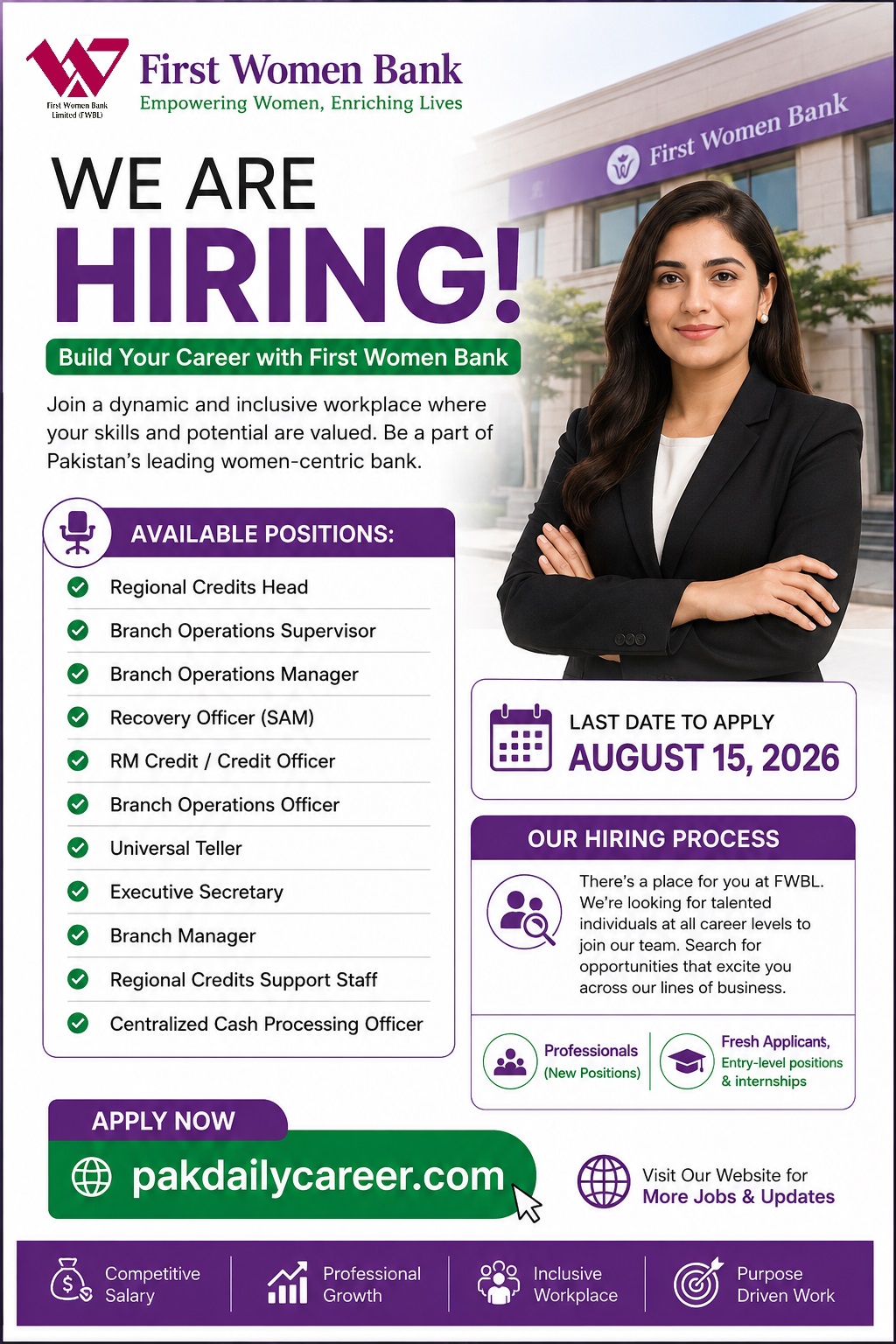 First Women Bank Jobs Advertisement