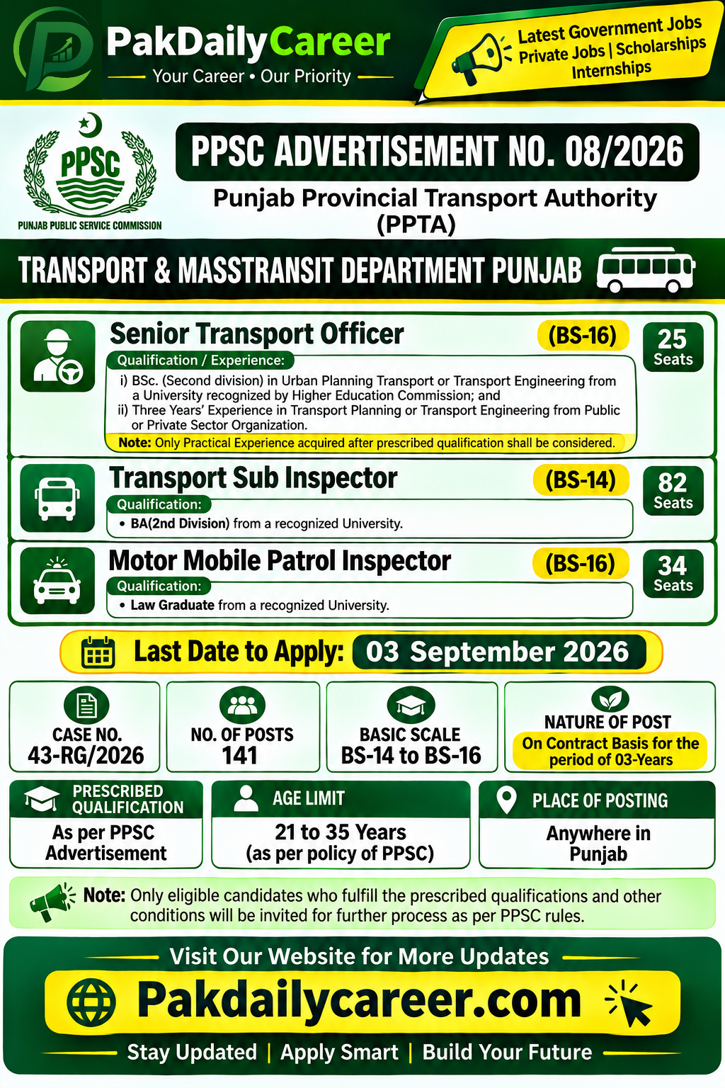 Transport Masstransit Department Punjab Advertisement